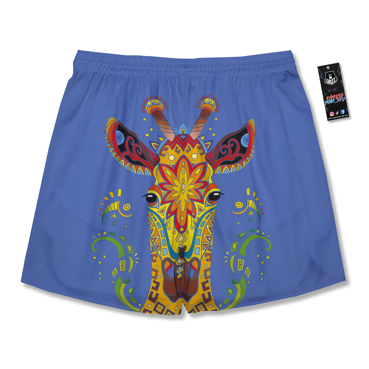 Portrait Giraffe Colorful Print Men's Running Shorts-grizzshop
