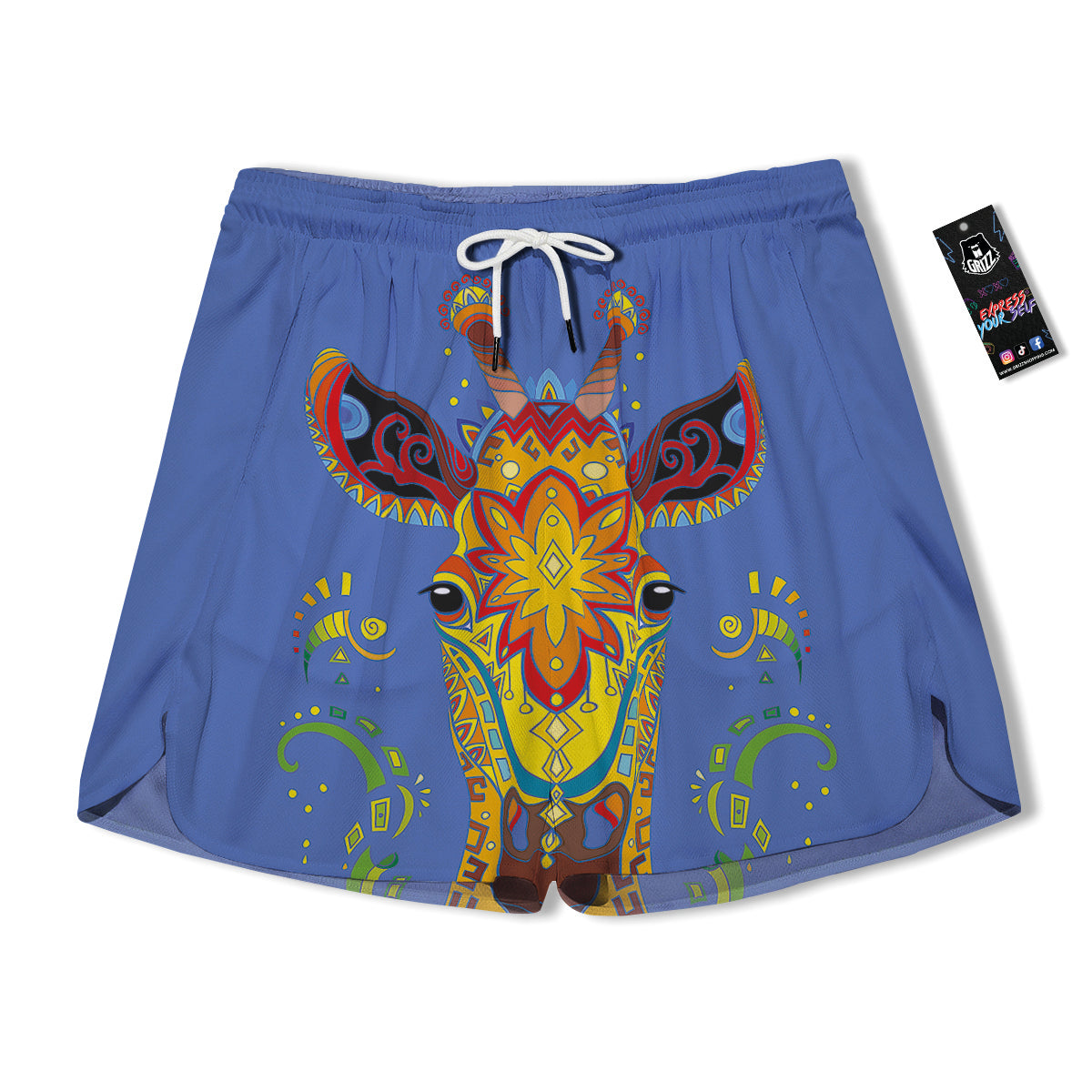 Portrait Giraffe Colorful Print Men's Running Shorts-grizzshop