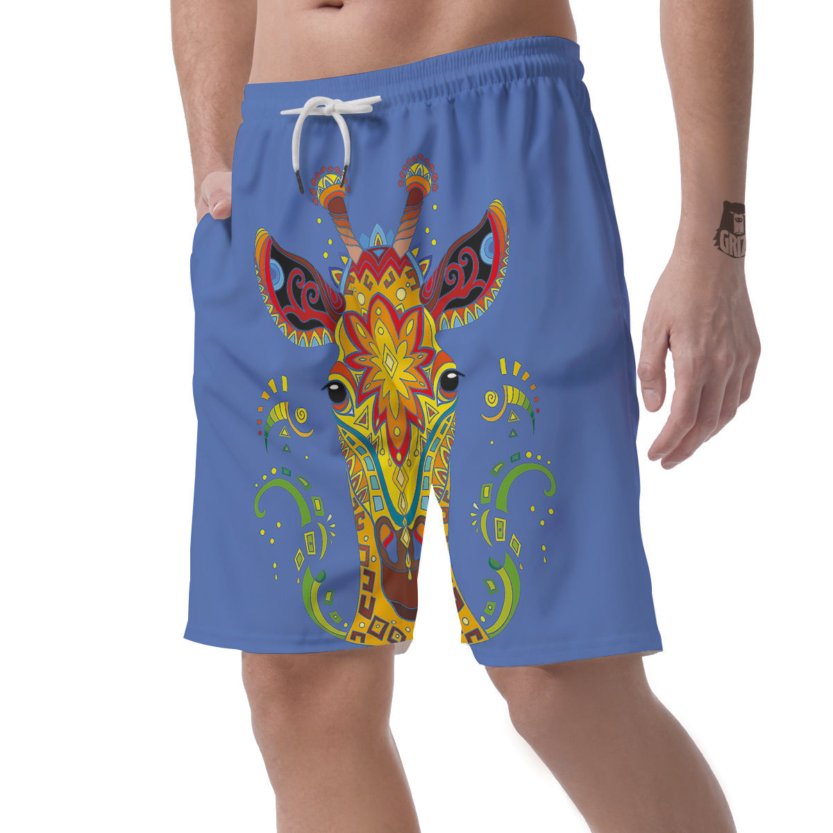 Portrait Giraffe Colorful Print Men's Shorts-grizzshop