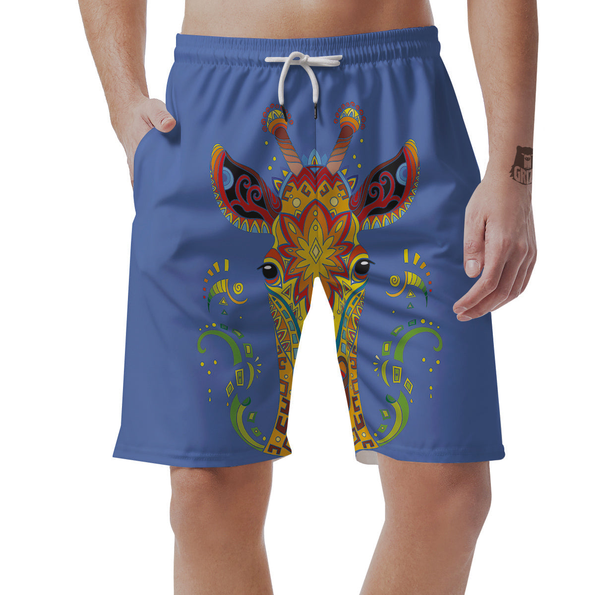 Portrait Giraffe Colorful Print Men's Shorts-grizzshop