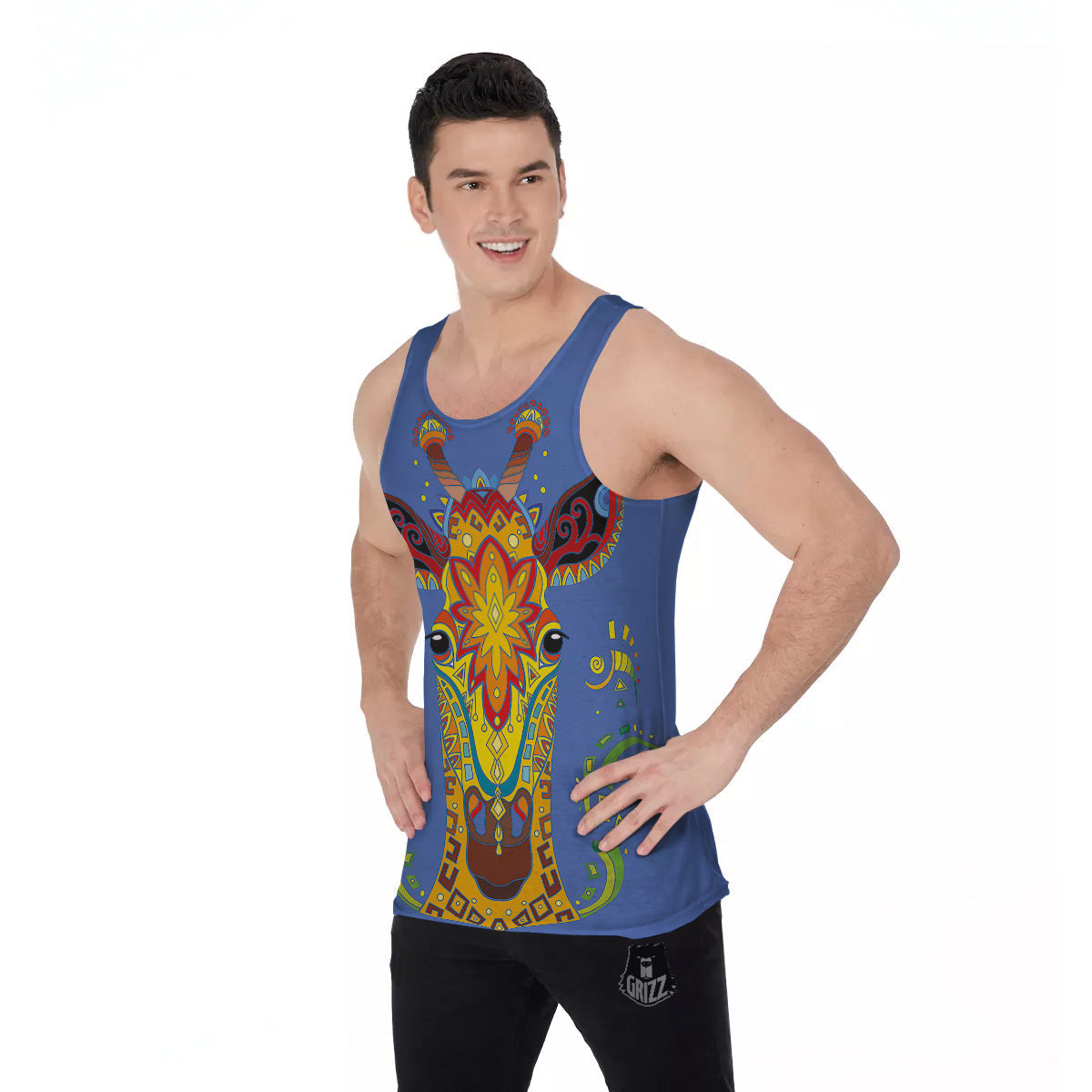 Portrait Giraffe Colorful Print Men's Tank Top-grizzshop