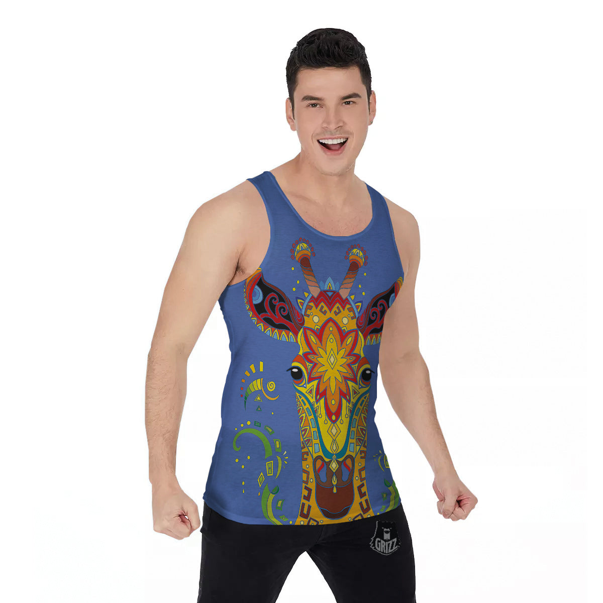 Portrait Giraffe Colorful Print Men's Tank Top-grizzshop