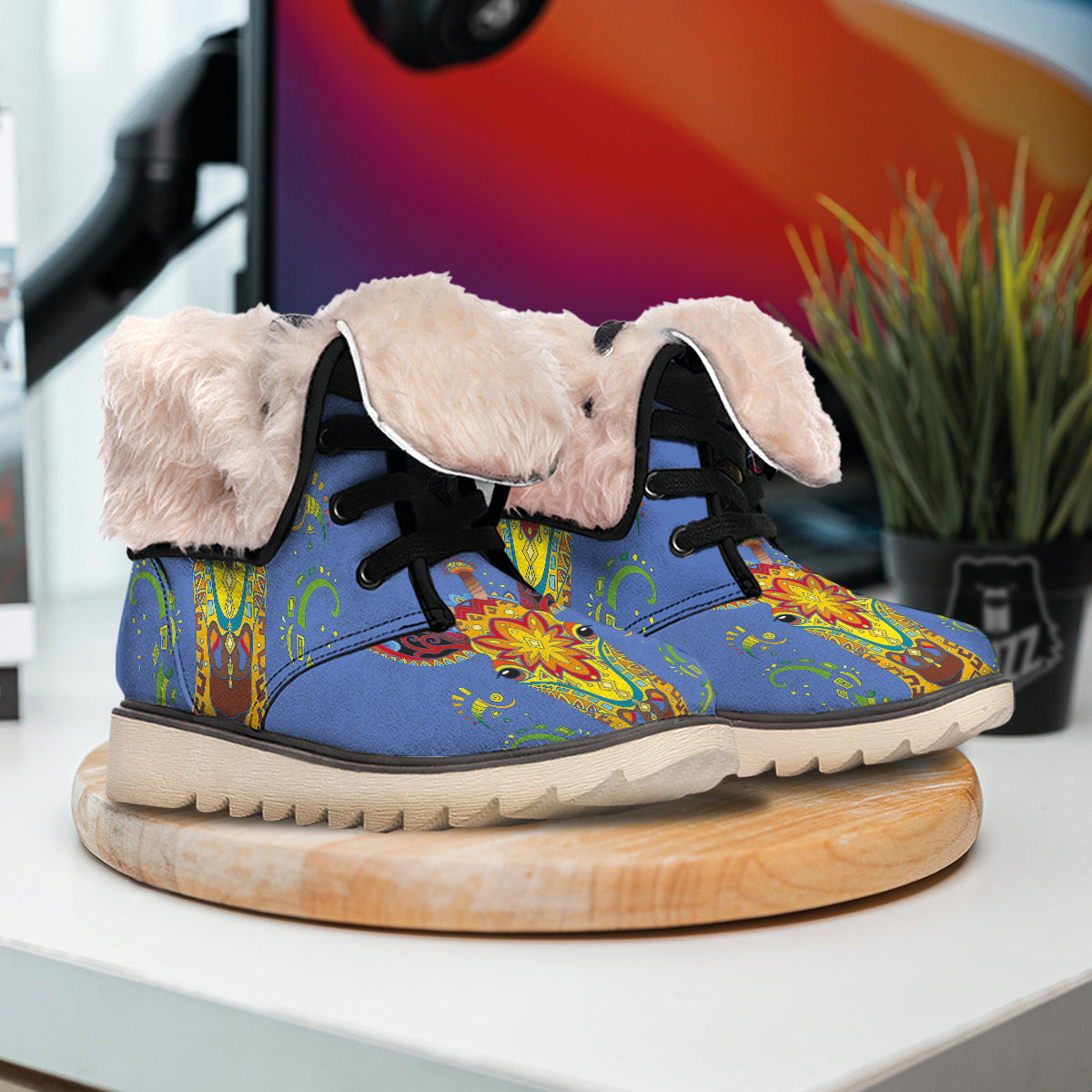 Portrait Giraffe Colorful Print Snow Boots-grizzshop