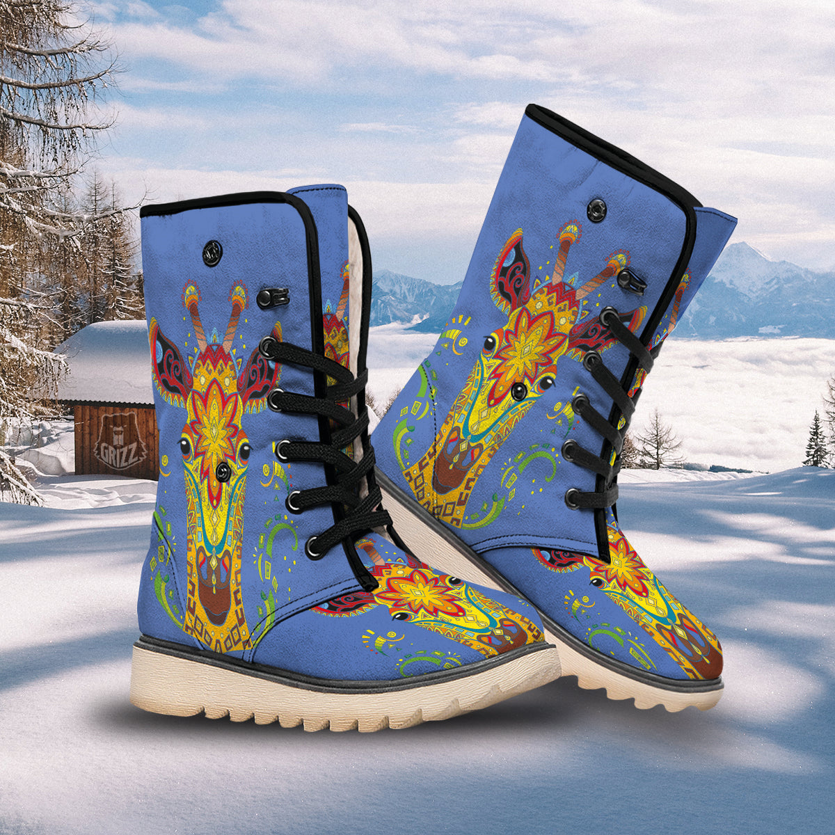 Portrait Giraffe Colorful Print Snow Boots-grizzshop