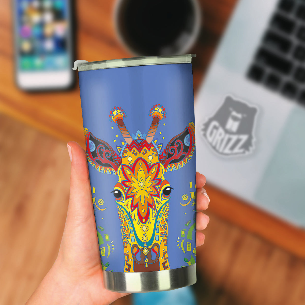 Portrait Giraffe Colorful Print Tumbler-grizzshop