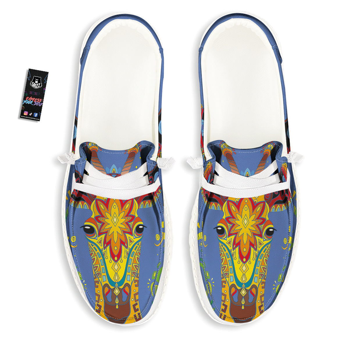 Portrait Giraffe Colorful Print White Loafers-grizzshop