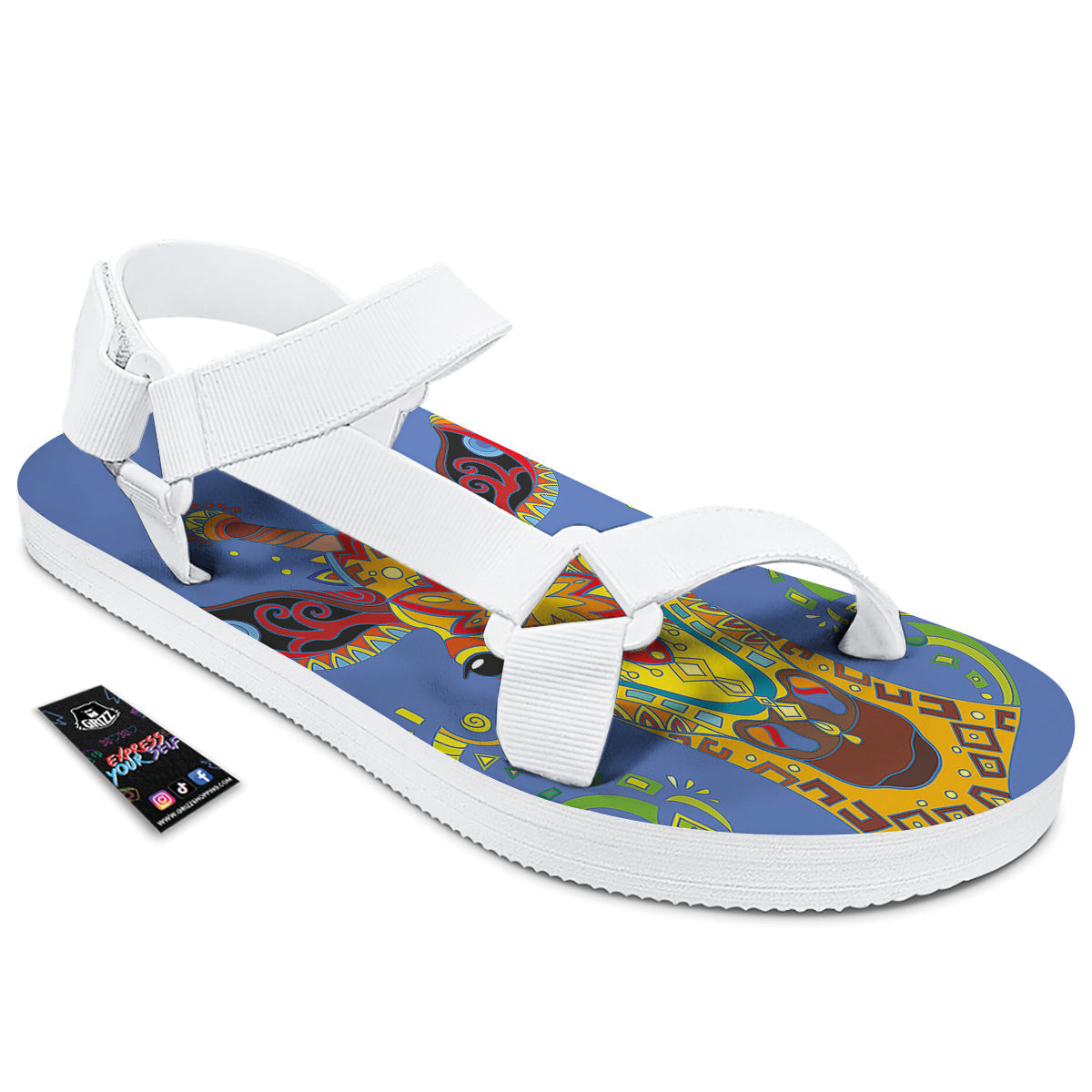 Portrait Giraffe Colorful Print White Open Toe Sandals-grizzshop