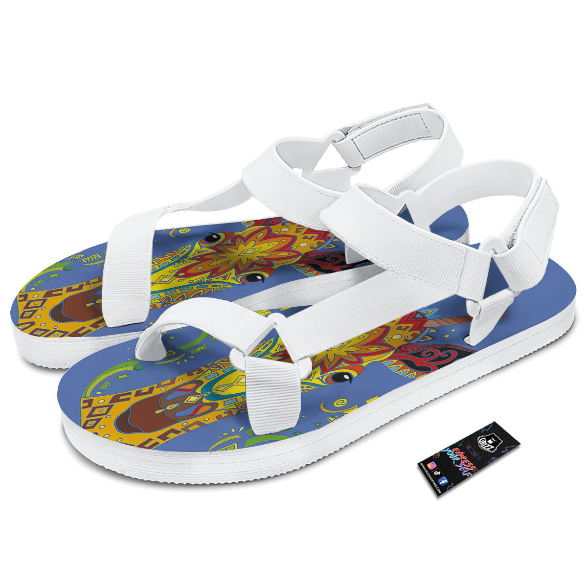 Portrait Giraffe Colorful Print White Open Toe Sandals-grizzshop