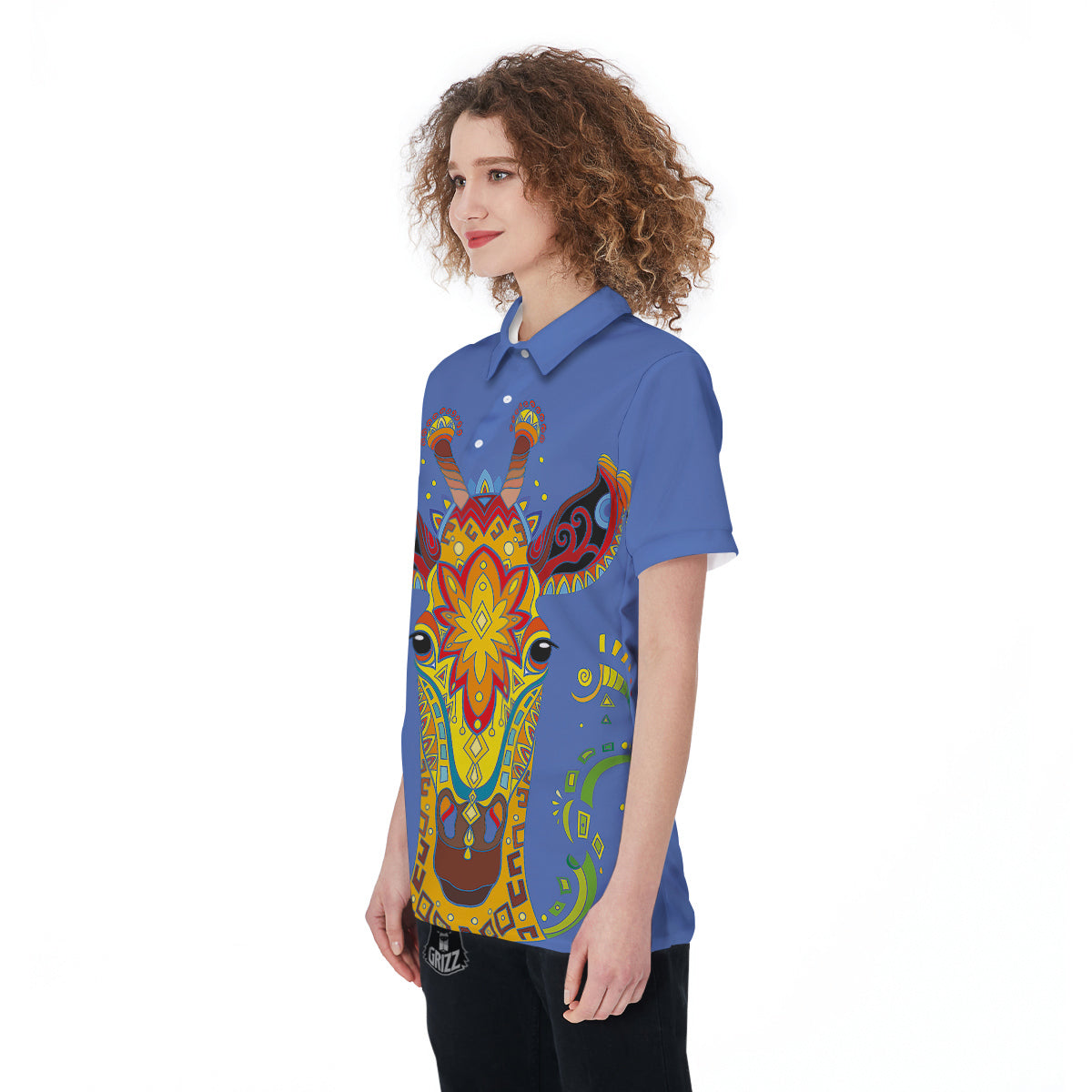 Portrait Giraffe Colorful Print Women's Golf Shirts-grizzshop