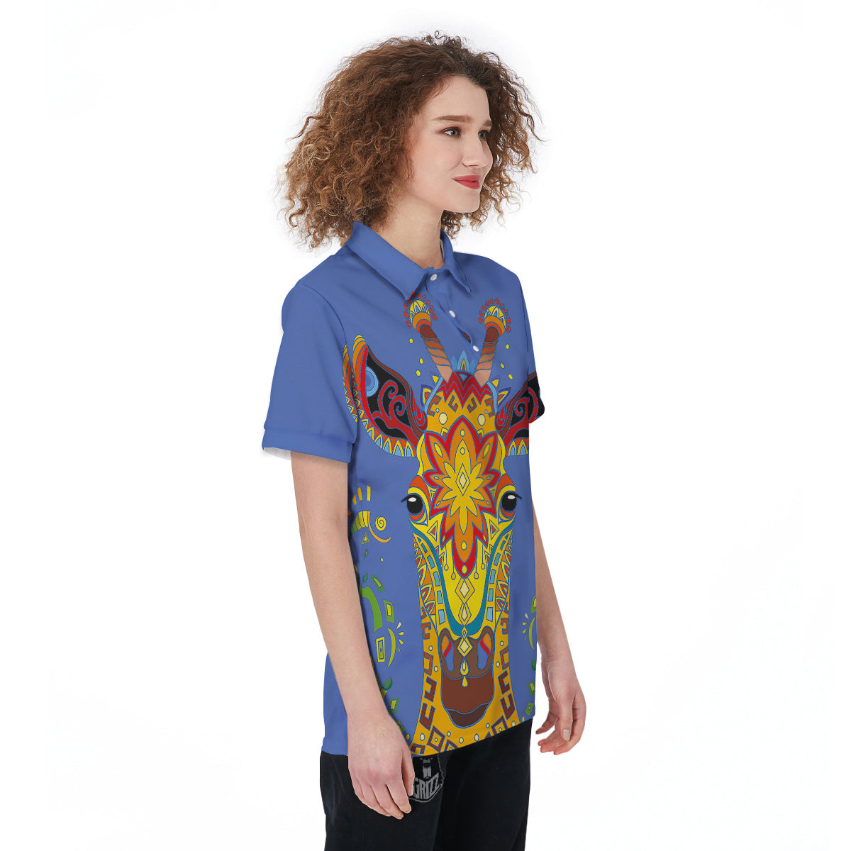 Portrait Giraffe Colorful Print Women's Golf Shirts-grizzshop