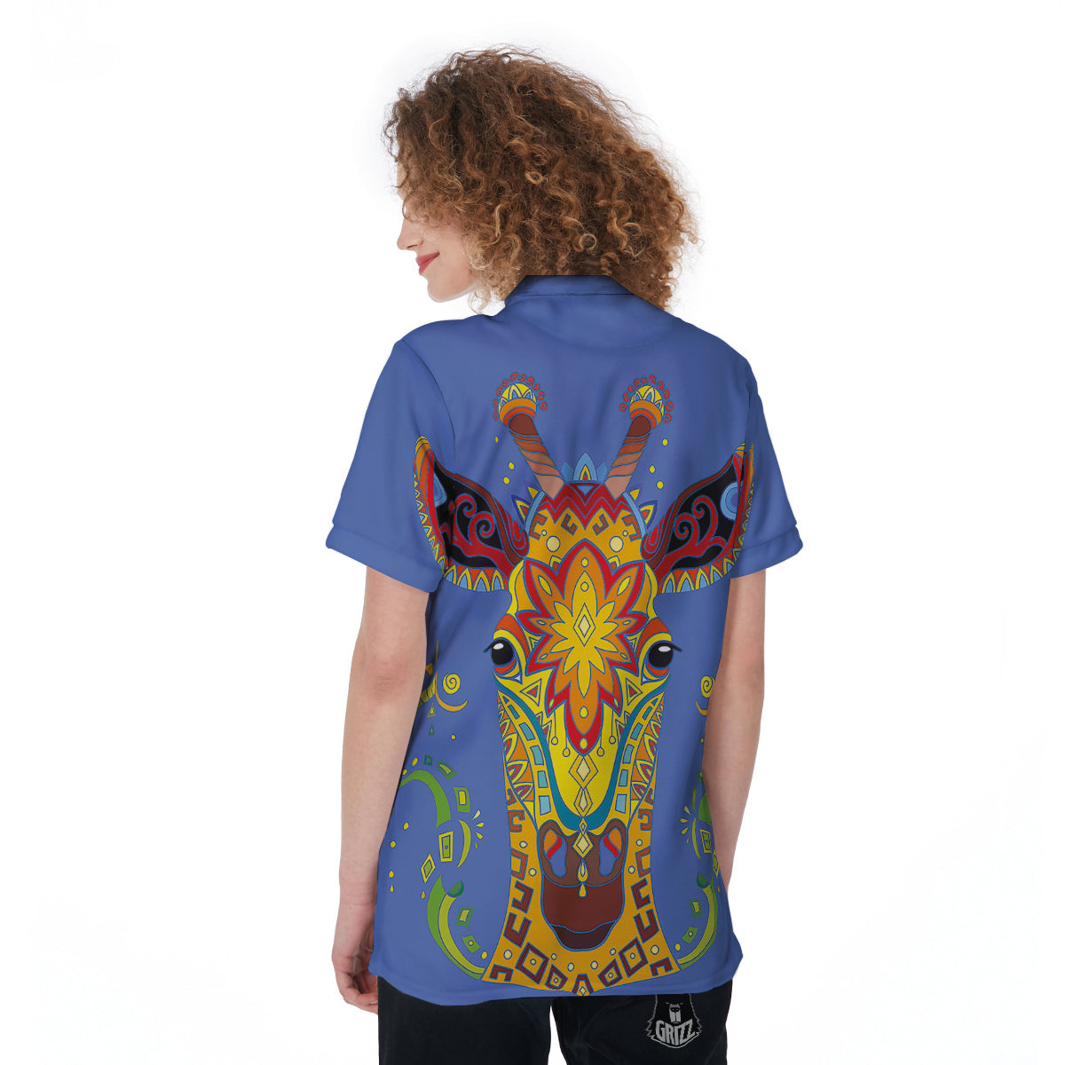 Portrait Giraffe Colorful Print Women's Golf Shirts-grizzshop