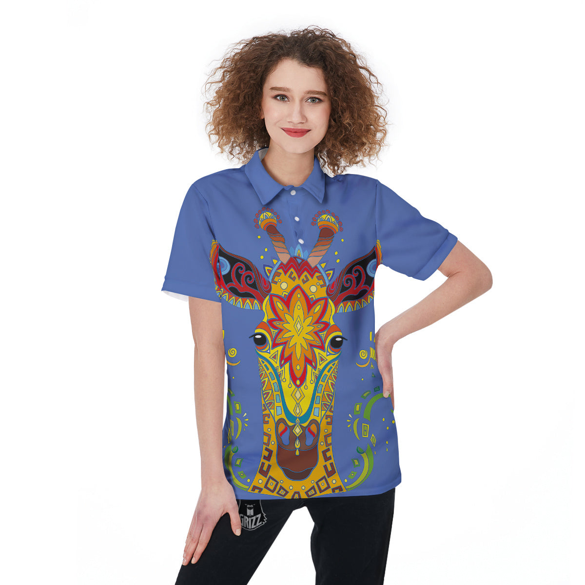 Portrait Giraffe Colorful Print Women's Golf Shirts-grizzshop