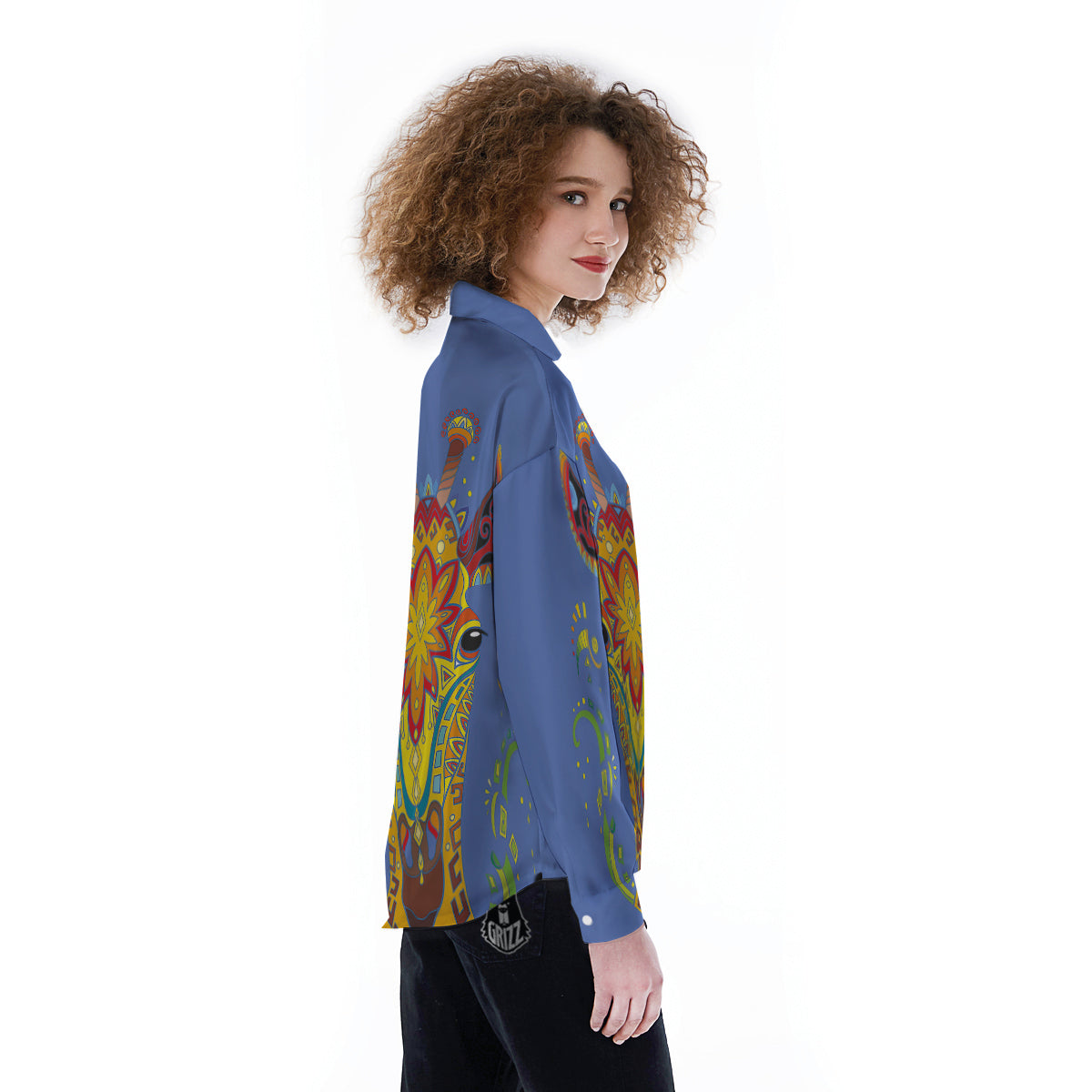 Portrait Giraffe Colorful Print Women's Long Sleeve Shirts-grizzshop