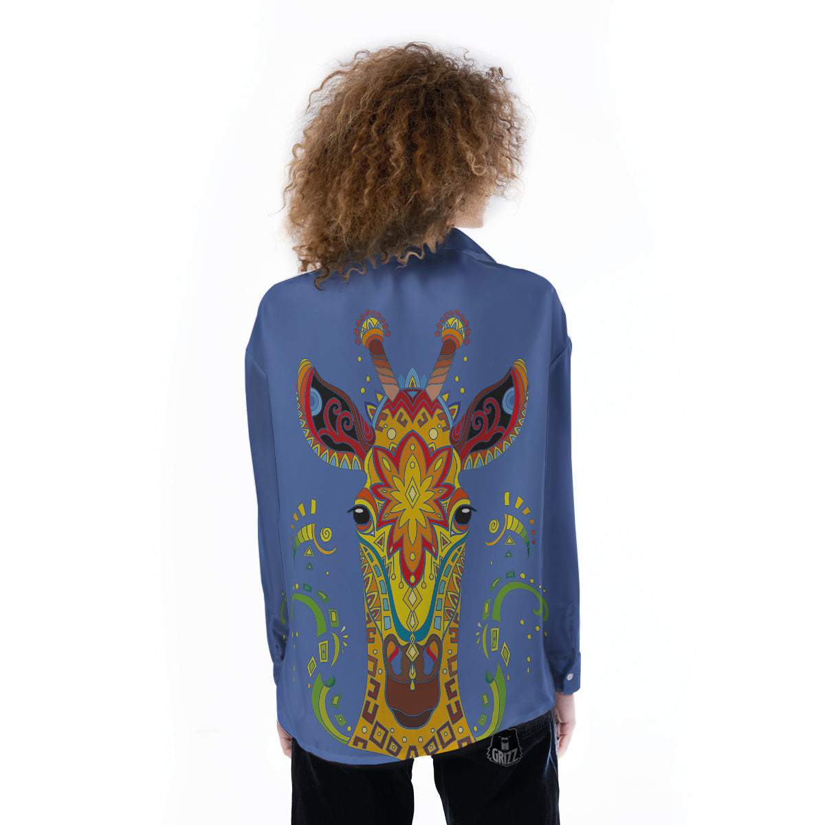 Portrait Giraffe Colorful Print Women's Long Sleeve Shirts-grizzshop