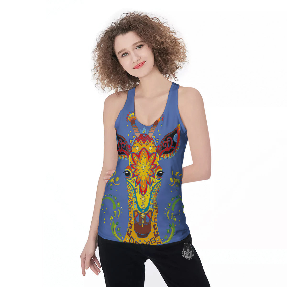 Portrait Giraffe Colorful Print Women's Racerback Tank Top-grizzshop