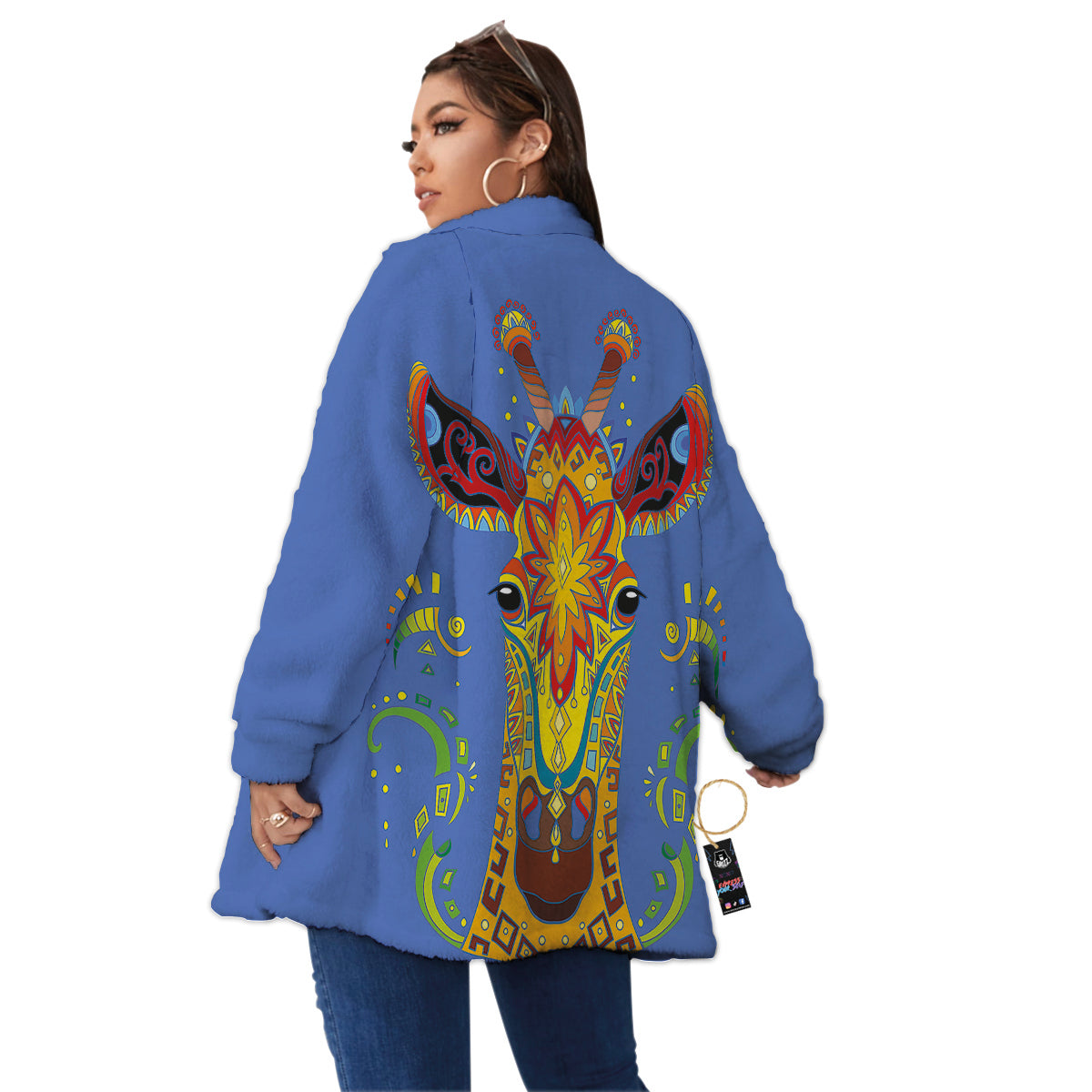 Portrait Giraffe Colorful Print Women's Sherpa Jacket-grizzshop