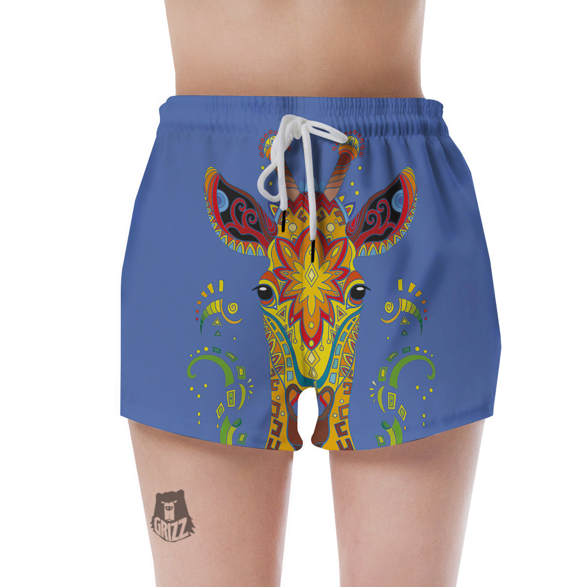 Portrait Giraffe Colorful Print Women's Shorts-grizzshop
