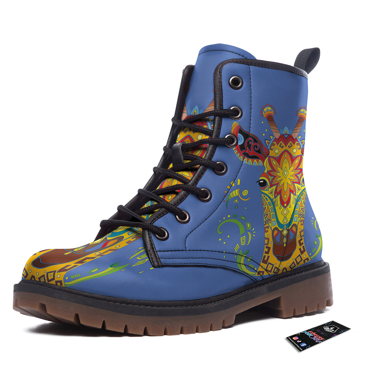 Portrait Giraffe Colorful Print Work Boots-grizzshop