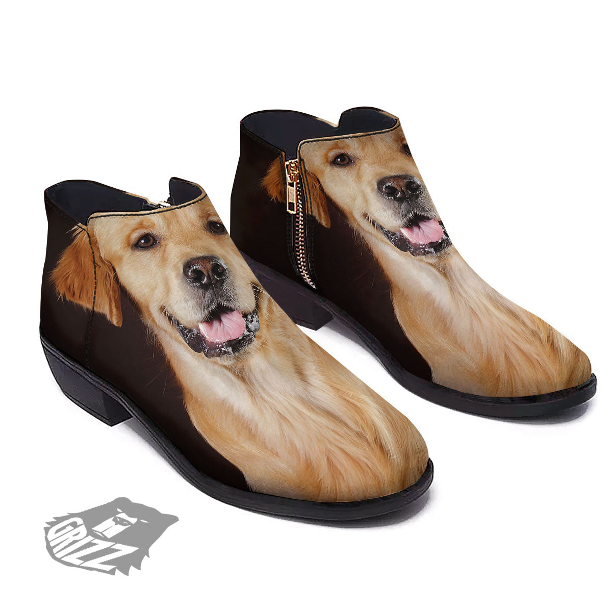 Portrait Golden Retriever Print Ankle Boots-grizzshop