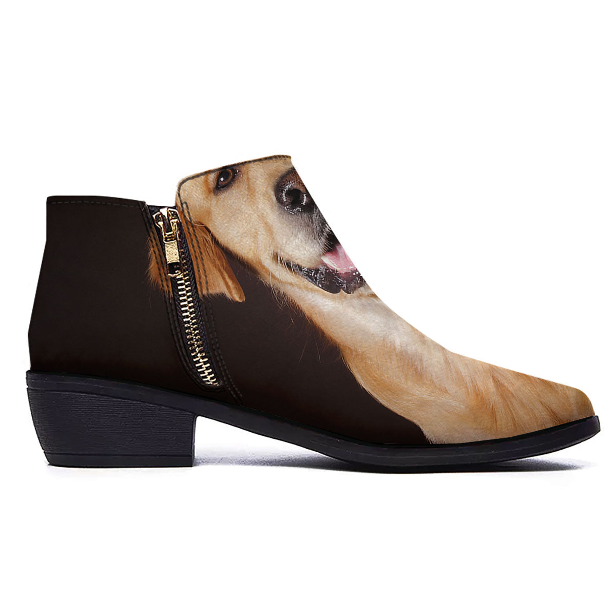 Portrait Golden Retriever Print Ankle Boots-grizzshop