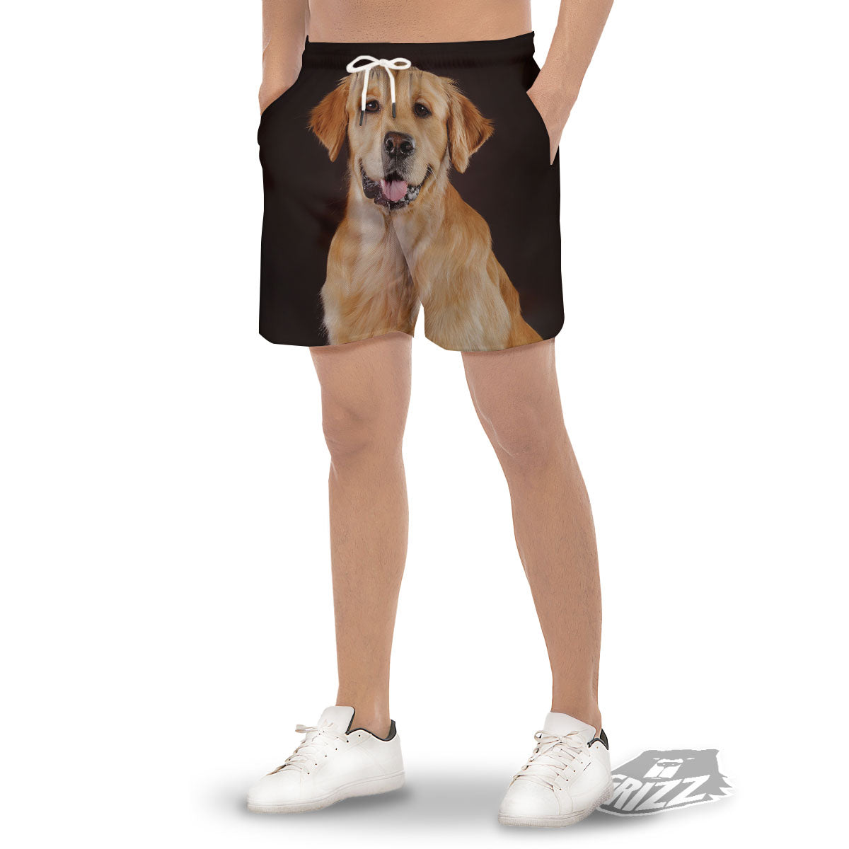 Portrait Golden Retriever Print Men's Gym Shorts-grizzshop
