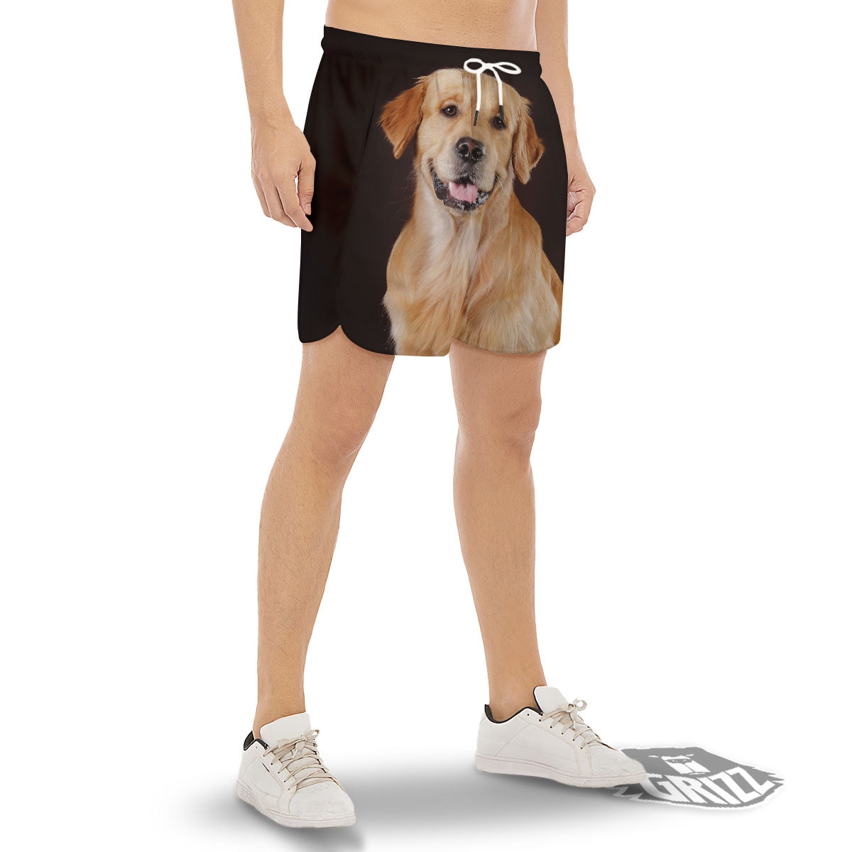 Portrait Golden Retriever Print Men's Gym Shorts-grizzshop