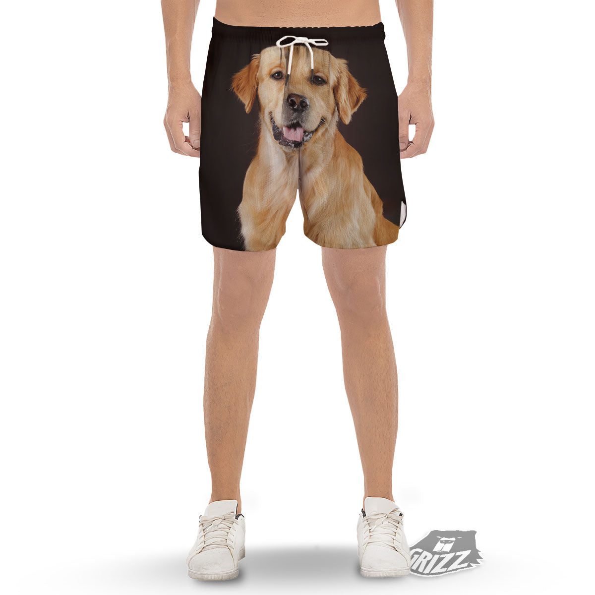 Portrait Golden Retriever Print Men's Gym Shorts-grizzshop