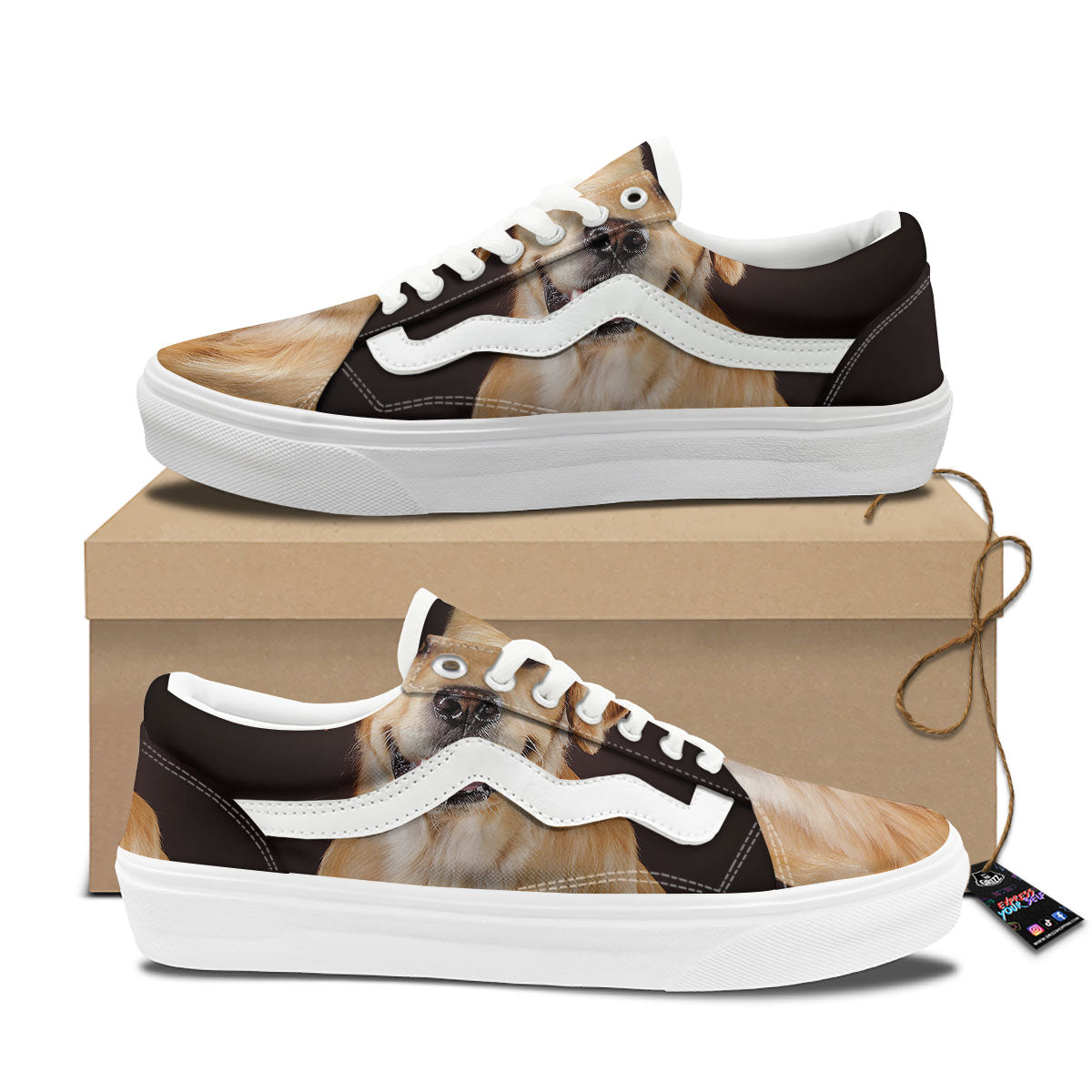 Portrait Golden Retriever Print Skate Shoes-grizzshop