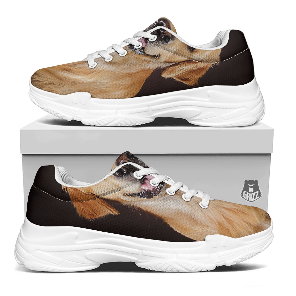 Portrait Golden Retriever Print White Chunky Shoes-grizzshop