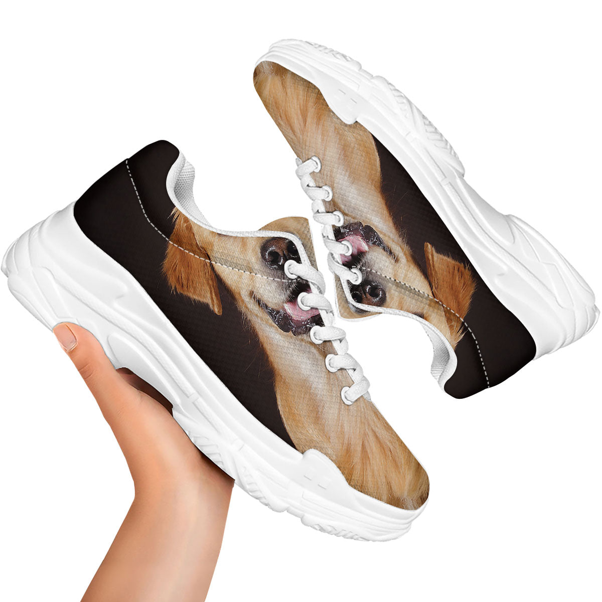 Portrait Golden Retriever Print White Chunky Shoes-grizzshop