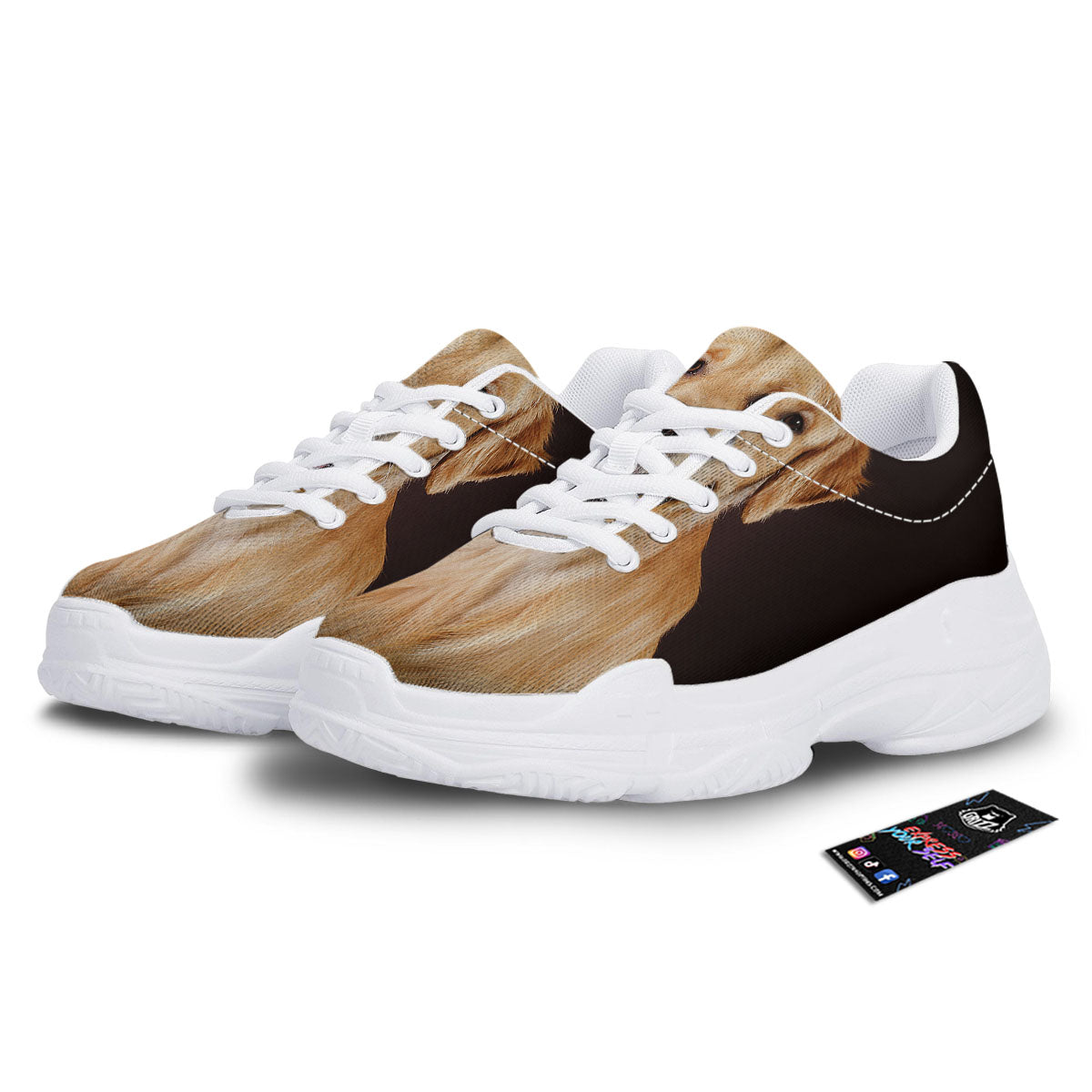 Portrait Golden Retriever Print White Chunky Shoes-grizzshop