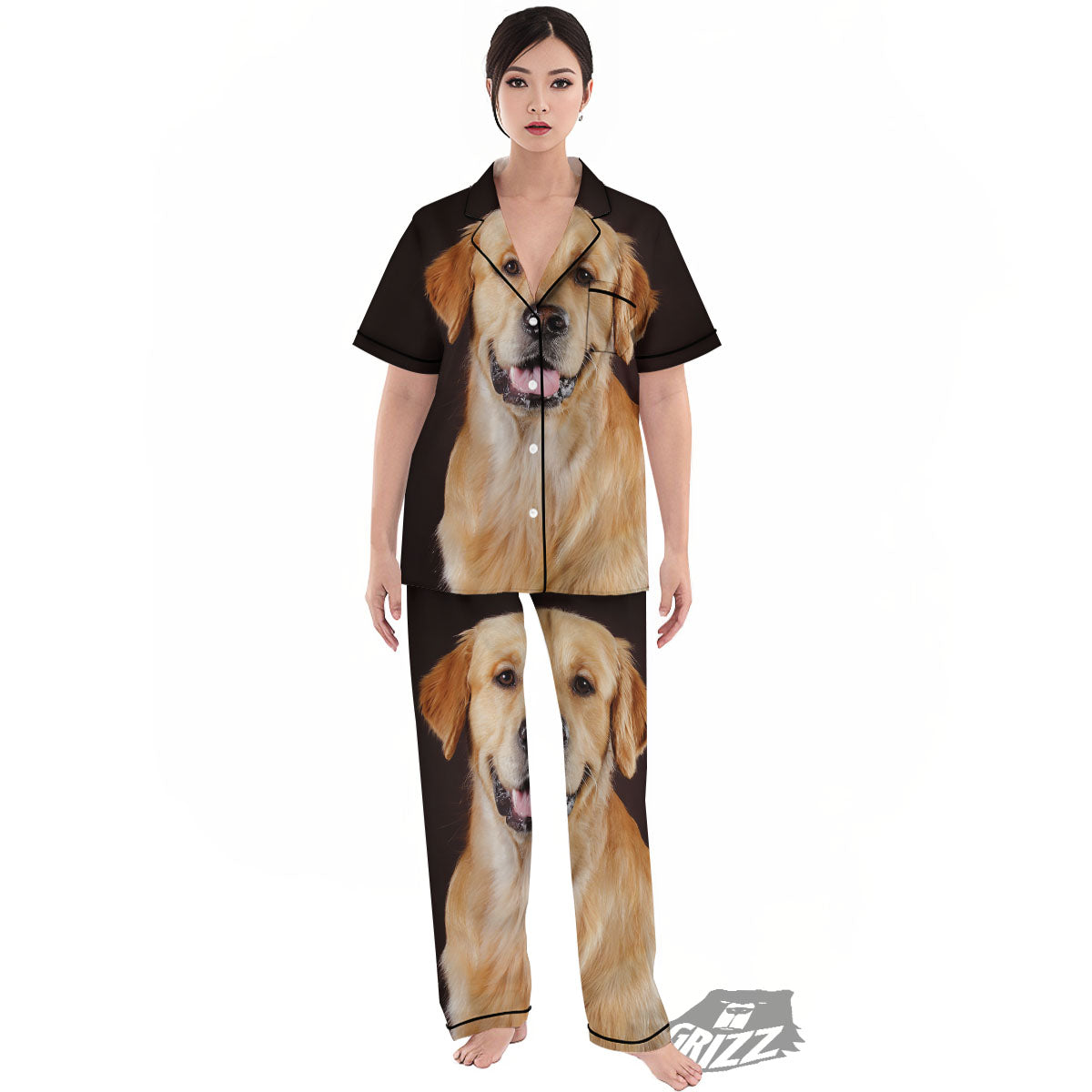 Portrait Golden Retriever Print Women's Pajamas Set-grizzshop