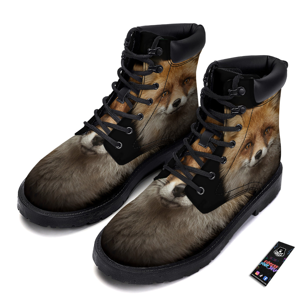 Portrait Head Fox Print Boots-grizzshop