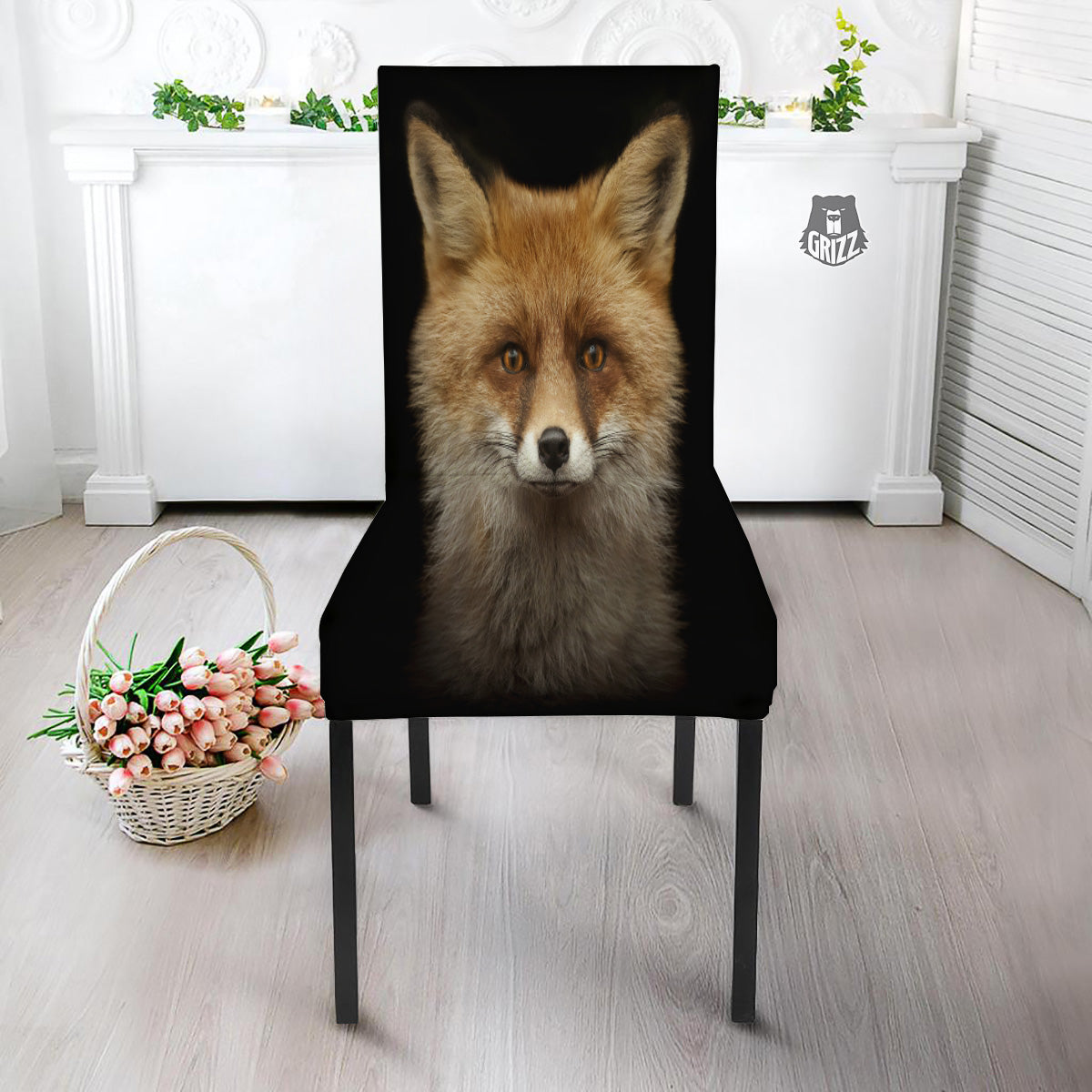 Portrait Head Fox Print Dining Chair Slipcover-grizzshop