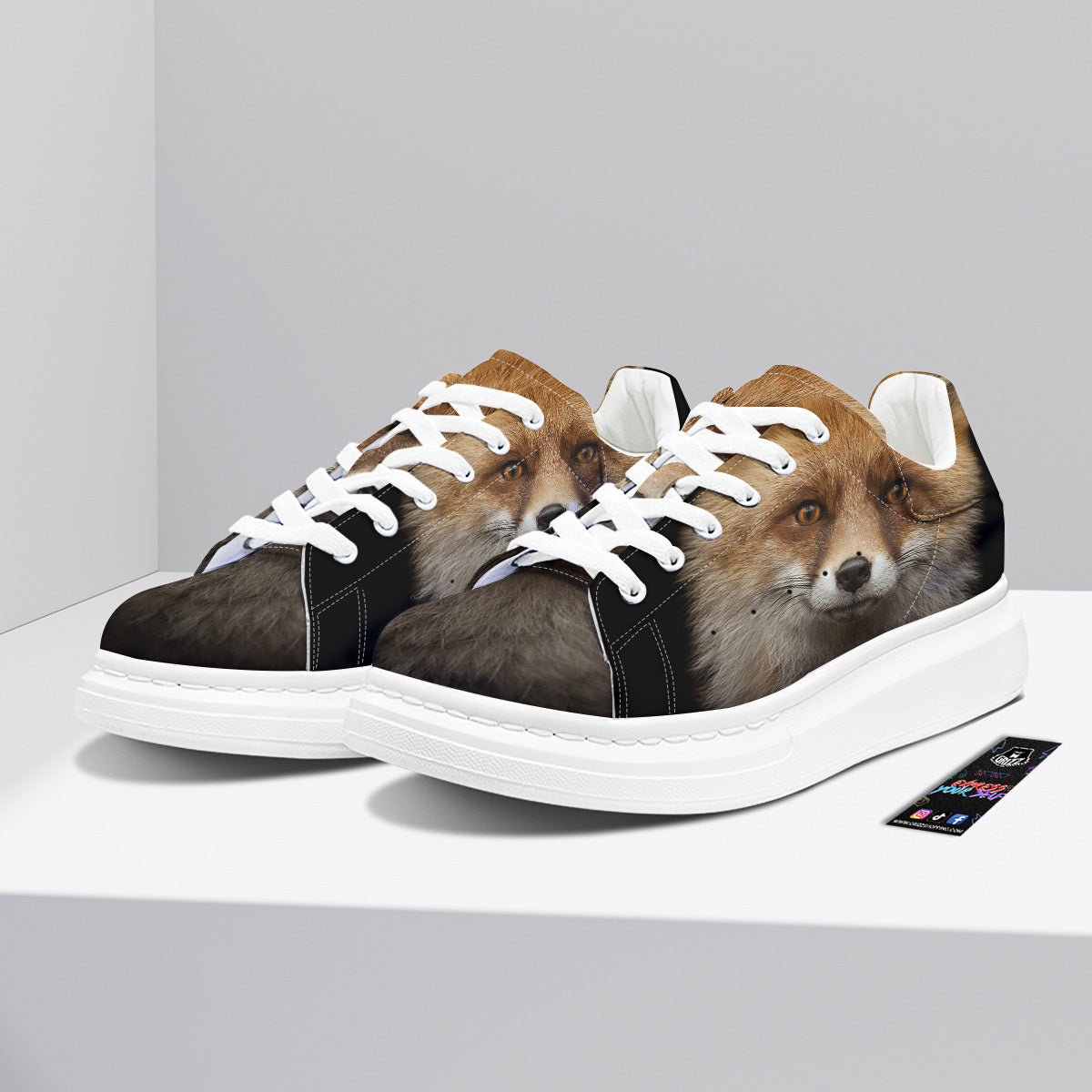 Portrait Head Fox Print Platform Shoes-grizzshop
