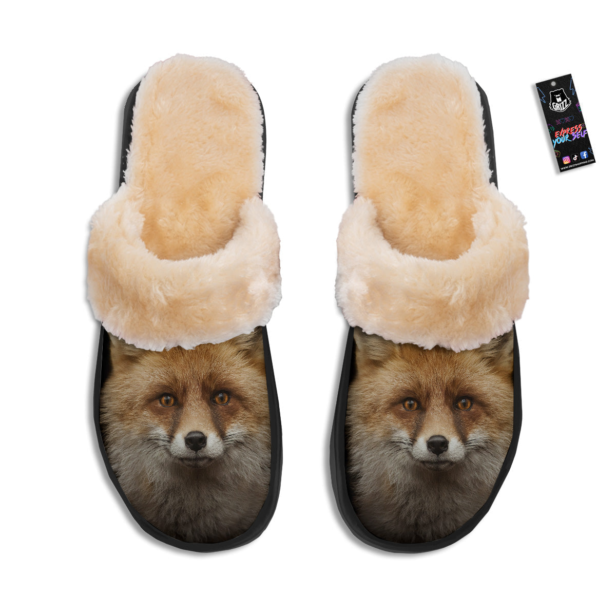Portrait Head Fox Print Slippers-grizzshop