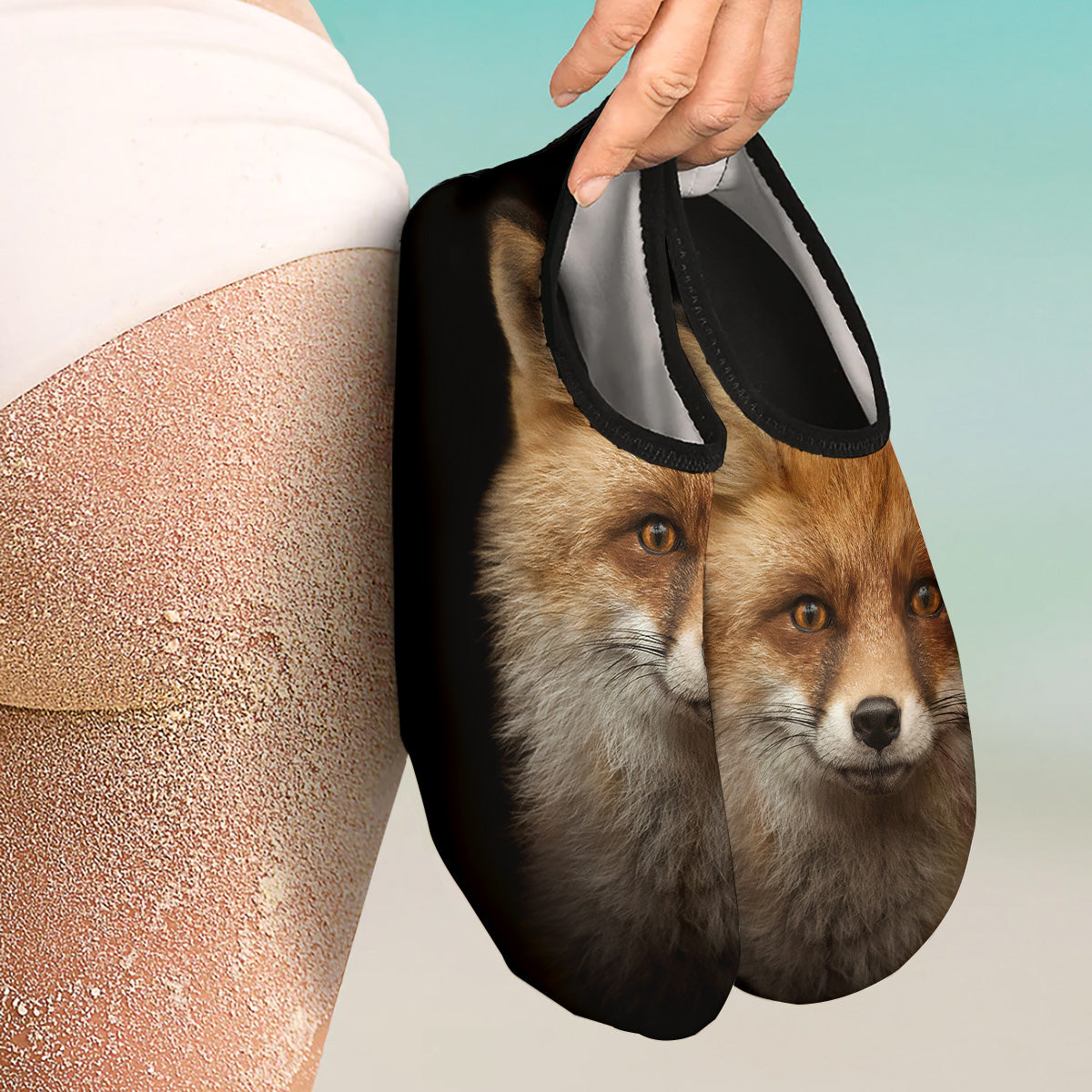 Portrait Head Fox Print Water Shoes-grizzshop