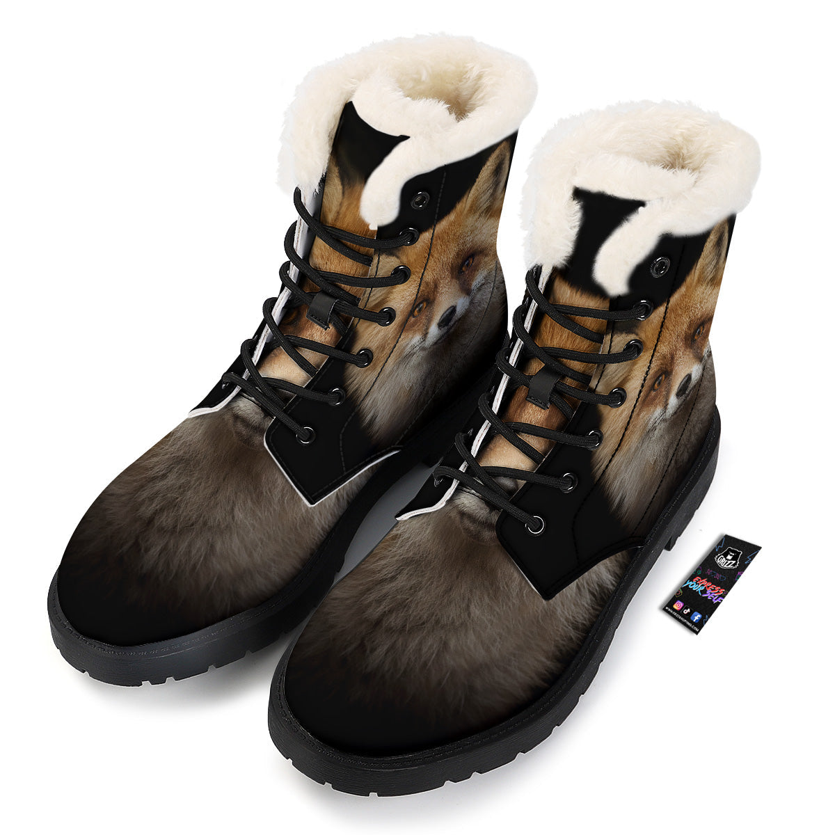 Portrait Head Fox Print Winter Boots-grizzshop