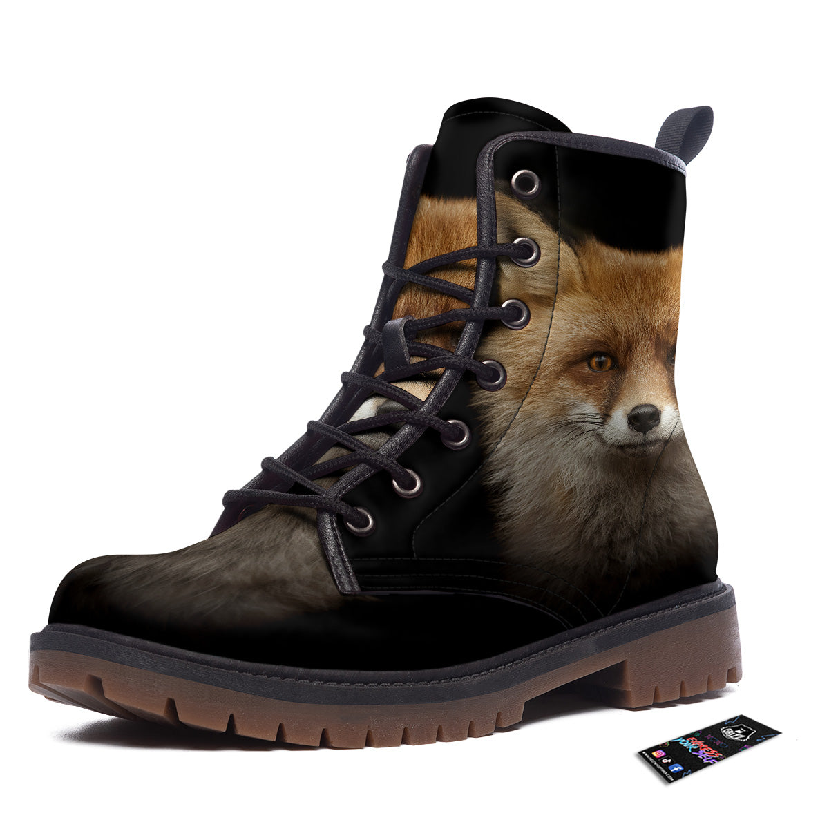 Portrait Head Fox Print Work Boots-grizzshop