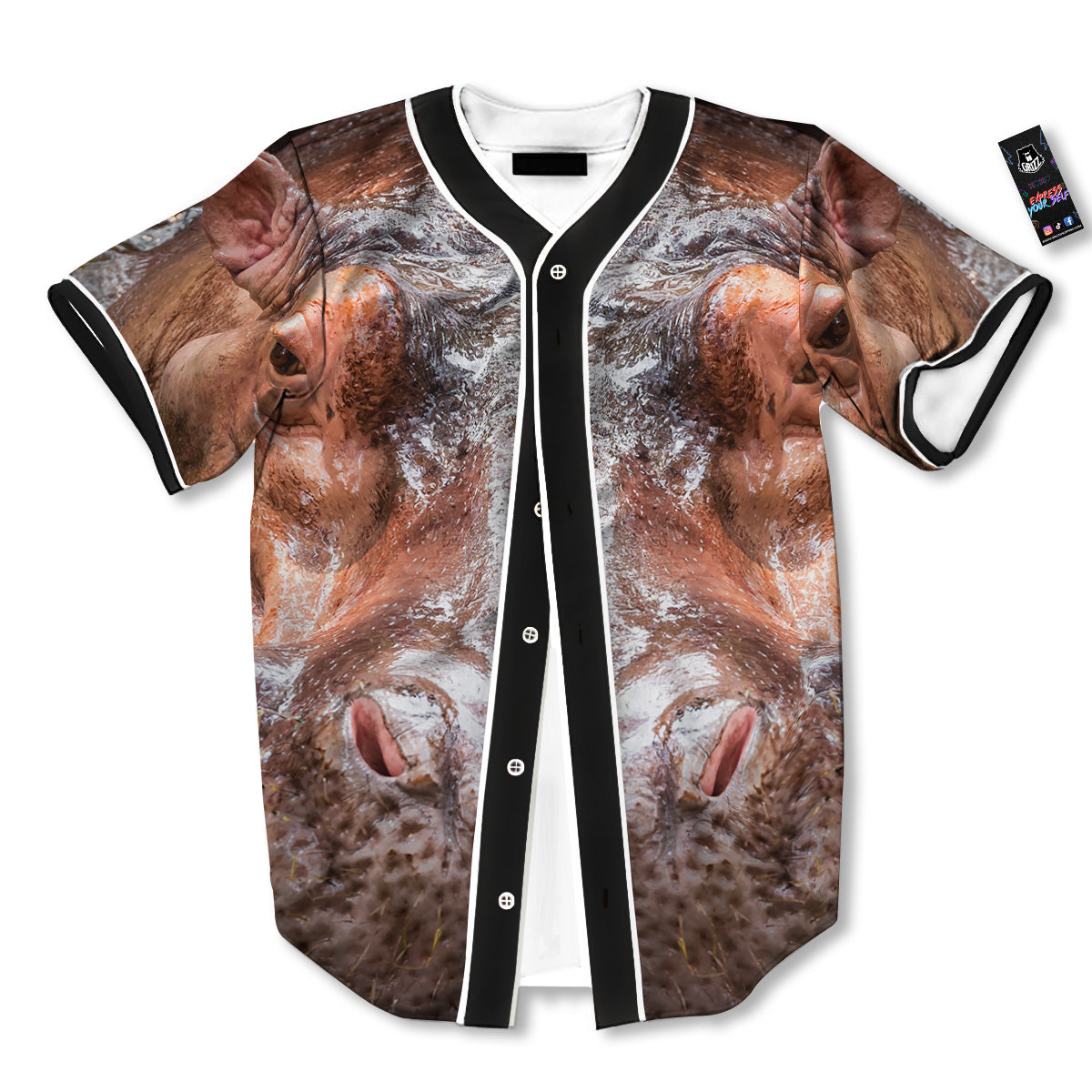 Portrait Hippo Print Baseball Jersey-grizzshop