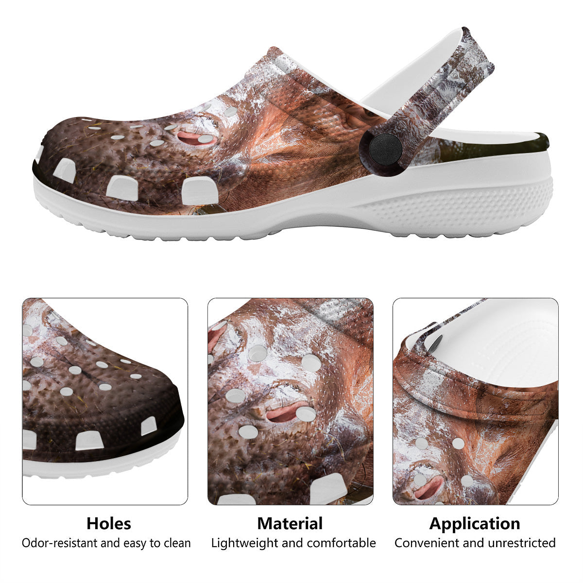 Portrait Hippo Print Clog-grizzshop