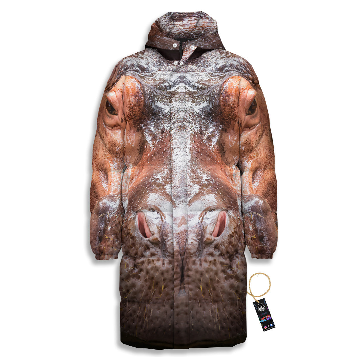 Portrait Hippo Print Long Down Jacket-grizzshop