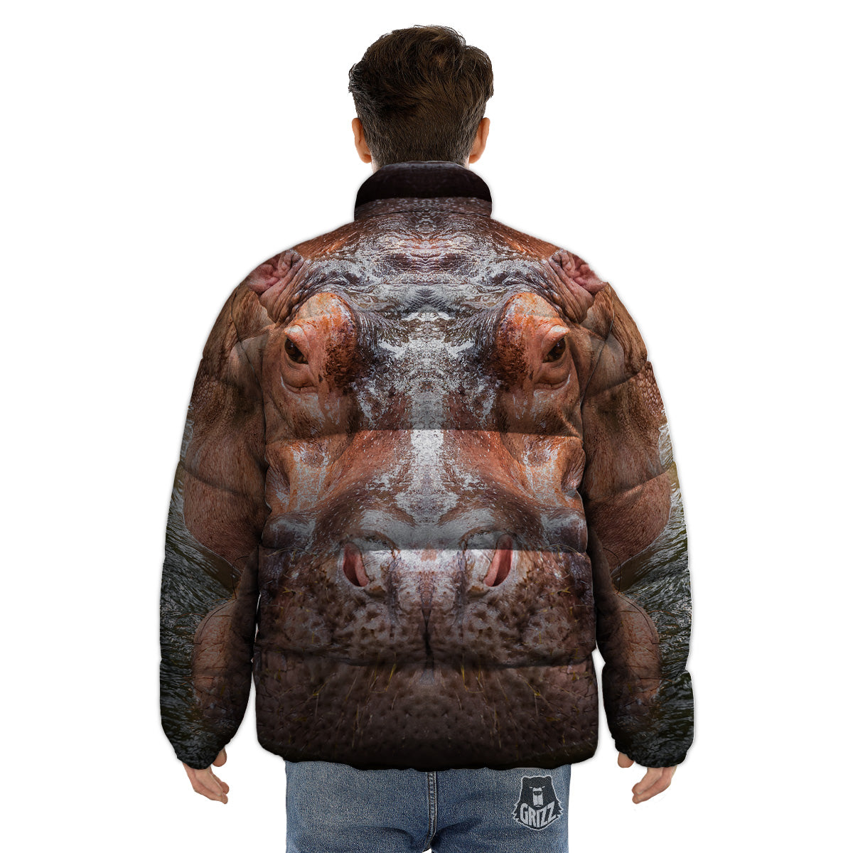 Portrait Hippo Print Puffer Jacket-grizzshop
