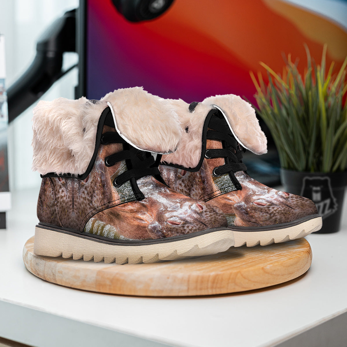 Portrait Hippo Print Snow Boots-grizzshop