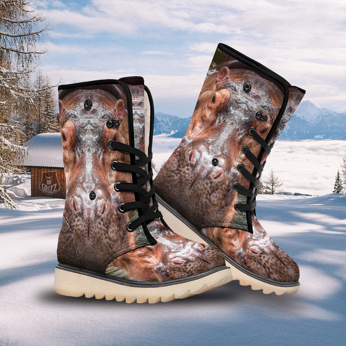 Portrait Hippo Print Snow Boots-grizzshop