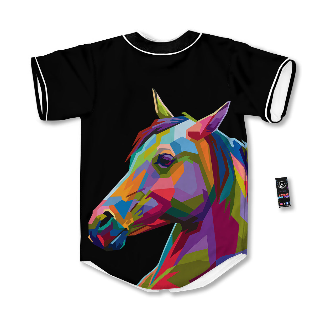 Portrait Horse Colorful Print Baseball Jersey-grizzshop