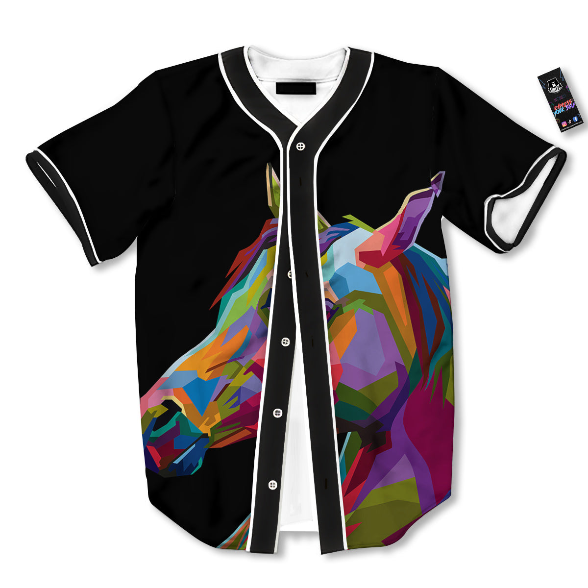 Portrait Horse Colorful Print Baseball Jersey-grizzshop