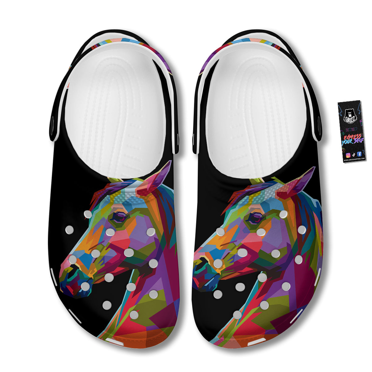 Portrait Horse Colorful Print Clog-grizzshop