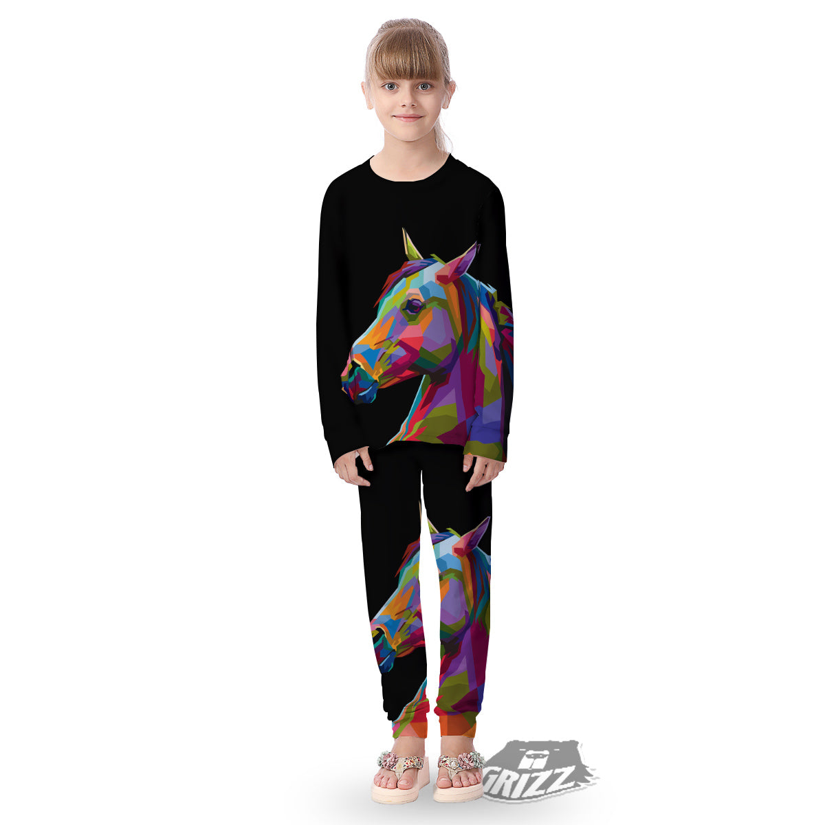 Portrait Horse Colorful Print Kid's Pajamas-grizzshop