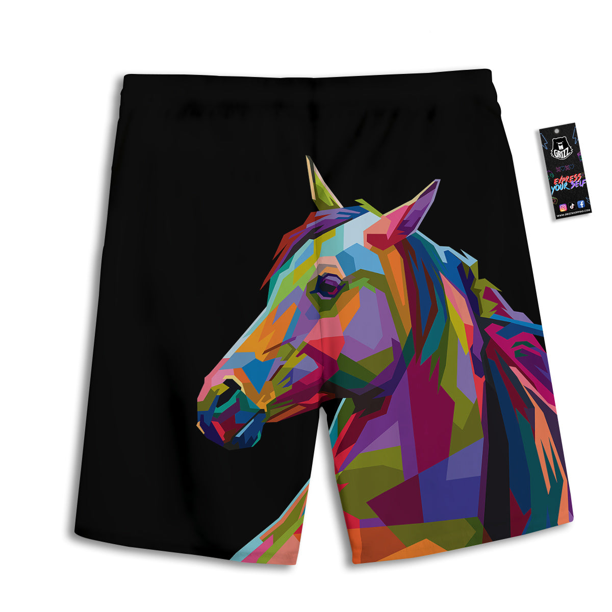 Portrait Horse Colorful Print Men's Athletic Shorts